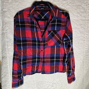 Express Womens Red, Black and Blue Plaid Shirt. Button Down. Size Medium.